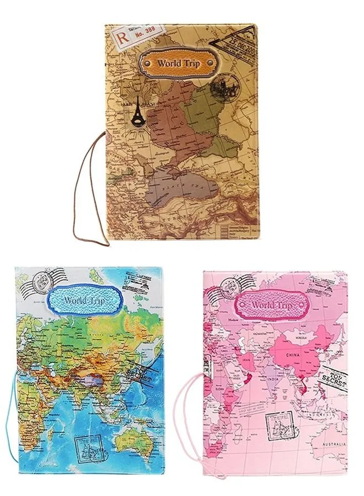 3 Pieces Trio The World Map Premium Waterproof Passport Cover Ticket and Documents Holder