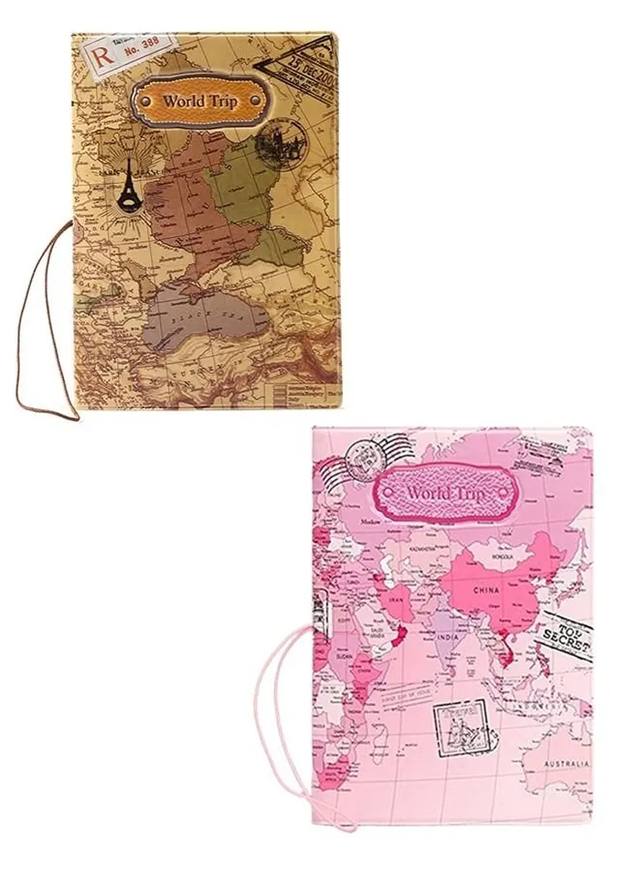 2 Pieces Combo The World Map Premium Waterproof Passport Cover Ticket and Documents Holder