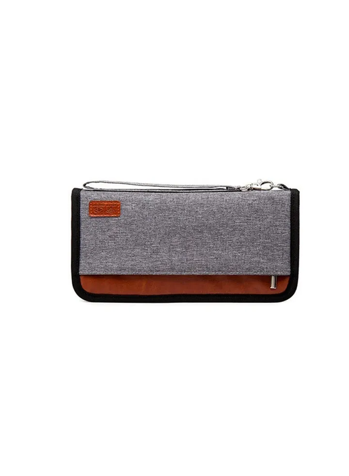Passport Holder Wallet, Large Capacity Family Travel Passport Bag, with ID Holder Zipper Closure, Removable Wristband RFID Blocking (Grey)