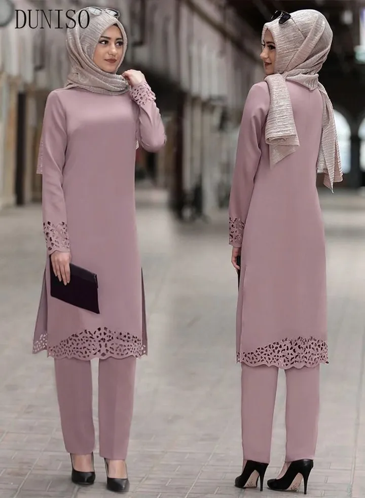2 Piece Fashion Casual Suit for women Long Sleeve Round Neck Dress Top and Loose Pants With High Elasticity belt Suits For Ladies