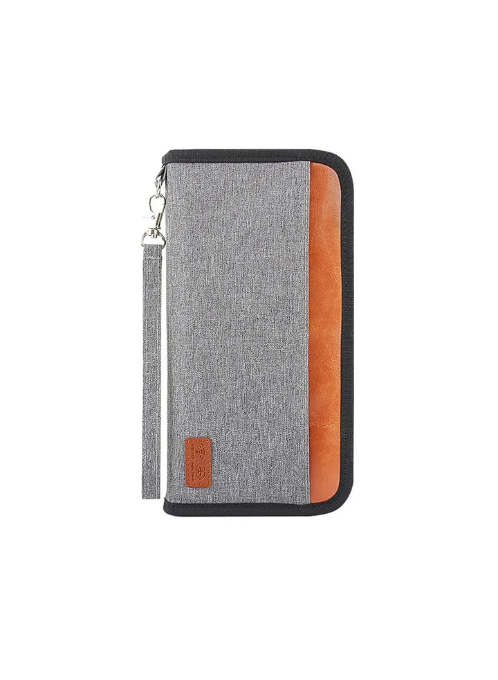 Passport Holder Wallet, Large Capacity Family Travel Passport Bag, with ID Holder Zipper Closure, Removable Wristband RFID Blocking (Grey)