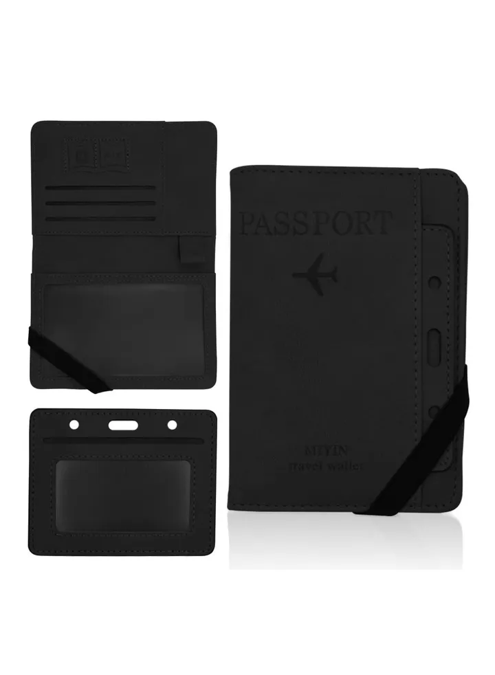 PU Leather Passport Holder Cover Case, Slim Travel Wallet Card Organizer Protector Passport Holder Vaccine Card Holder Travel Wallet Card Organizer for Men&Women Travel Accessories (Black)
