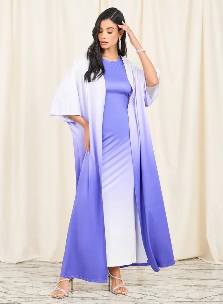 Ombre Print Maxi Bodycon Dress and Abaya Set