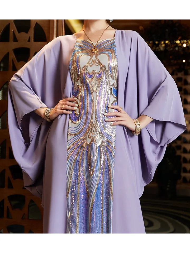 Purple Illusion Sequin Embroidered Gown