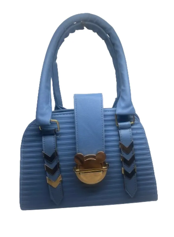 Luxury women's bag, baby blue color, with leather handle