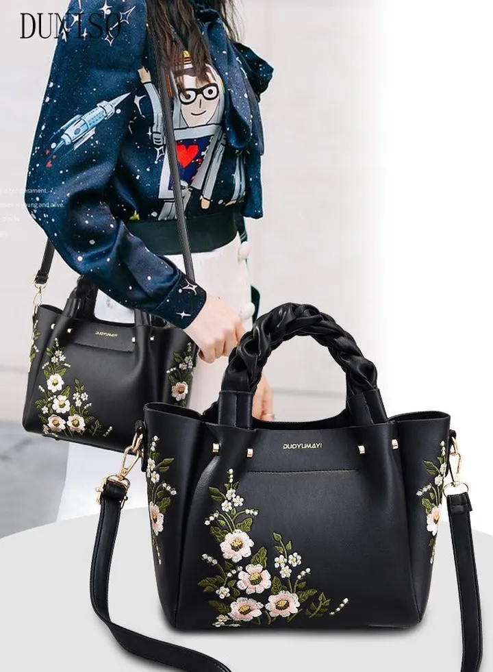 Women's Embroidery Handbag Faux Leather Crossbody Bag For Women Large Capacity Tote Bags Top Handle Satchel Fashionable Travel Shoulder Bag For Ladies