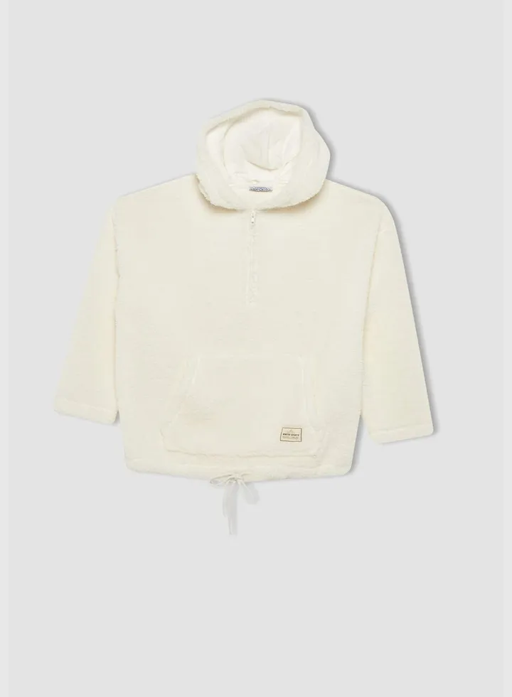 Woman Oversize Fit Hooded Long Sleeve Knitted Sweat Shirt