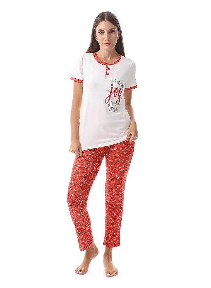 Women Pajama Set With Half Sleeves And Printed Photo