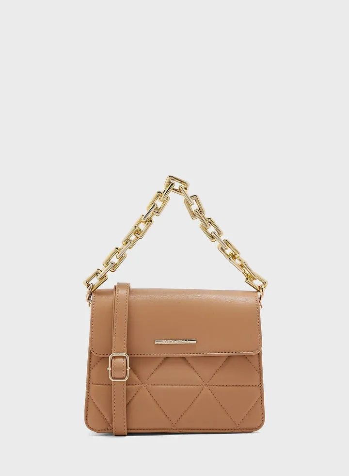 Quilted Flapover Crossbody Bag