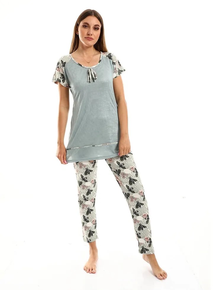 Women Pajama Set With Pants With Half Sleeves