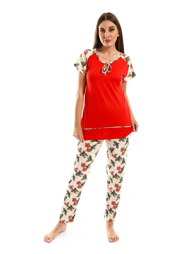Women Pajama Set With Pants With Half Sleeves