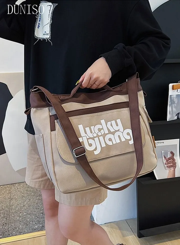Women's Shoulder Tote Bag Canvas Handbag For Women Large Capacity Crossbody Bag Fashionable Travel Messenger Shoulder Bag For Ladies Girls College Students