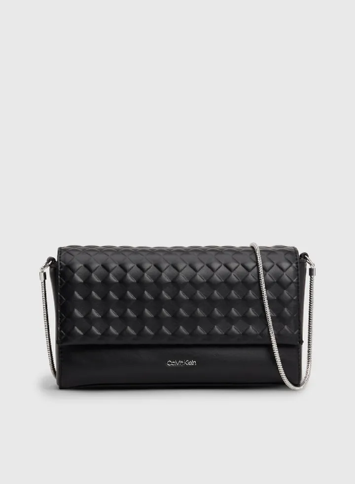Women's Small Quilted Crossbody Bag - recycled blend faux leather exterior, Black