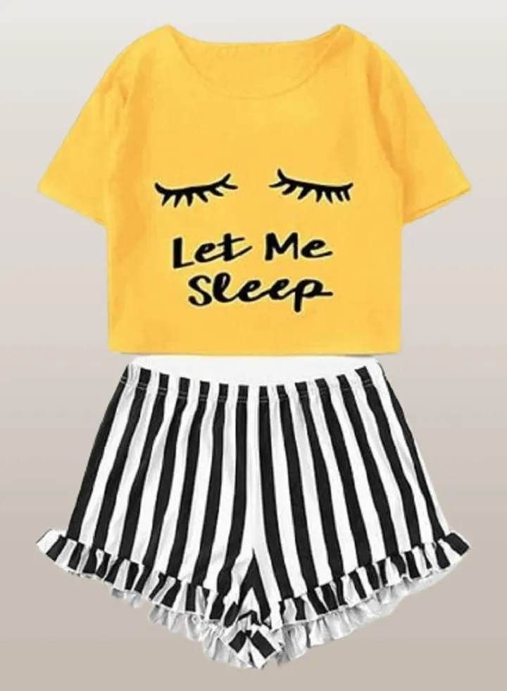 Cotton hot shorts pajamas with a yellow printed T-shirt