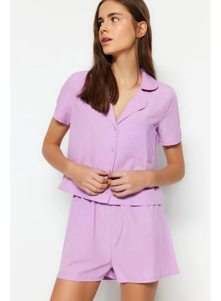 Lilac Terrycotton Shirt-Shorts Woven Pajama Set THMSS23PT00132