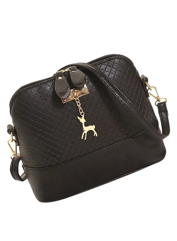 Zipper Closure Crossbody Bag Black