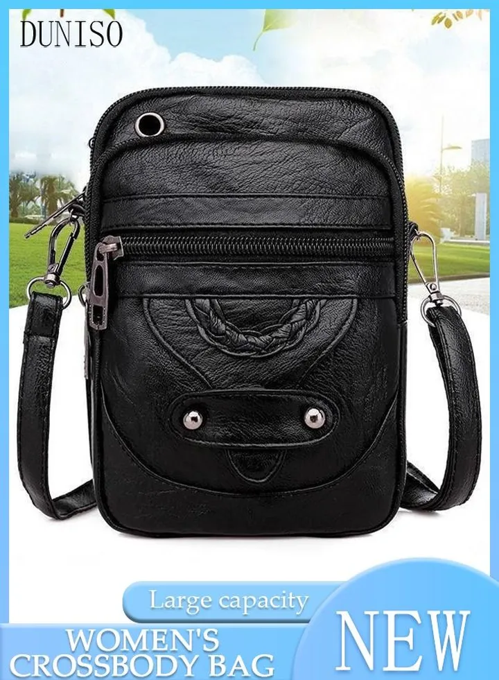 Compact Crossbody Bag for Women Mini Faux Leather Purse and Shoulder Bag Multifunction Soft Handbag With Detachable Strap and Headphone Hole For Phone
