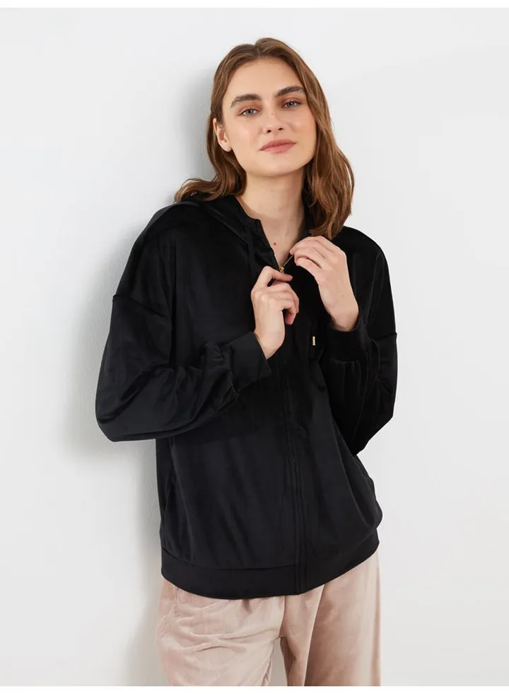 Hooded Regular Long Sleeve Velvet Women's Pajama Top