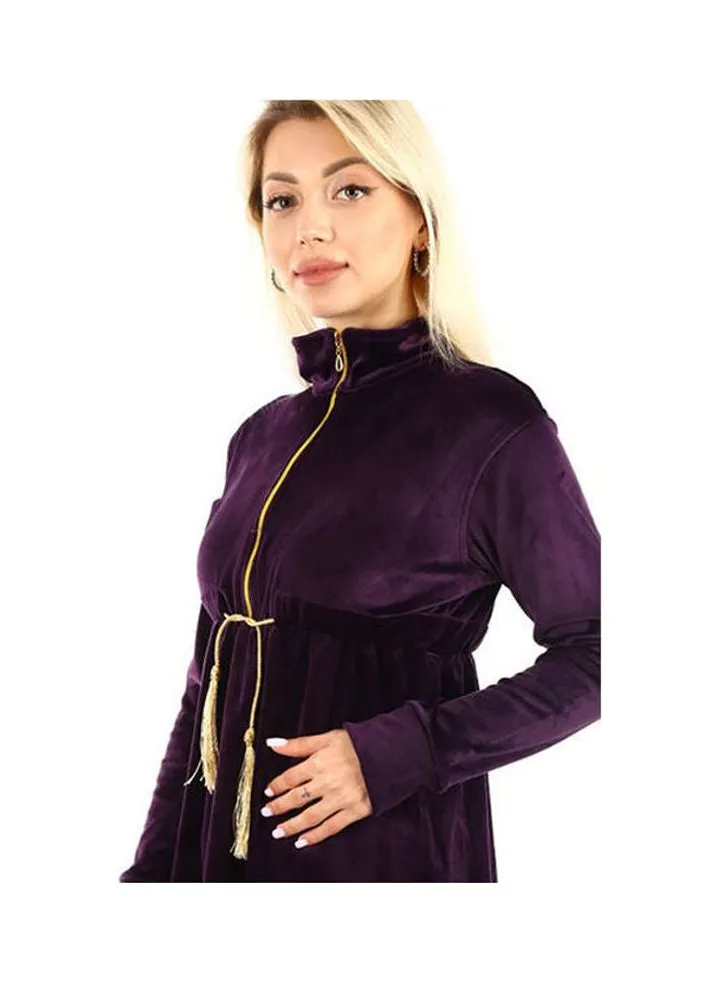 Women Velvet Long Sleeve Pe Jama Set Purple