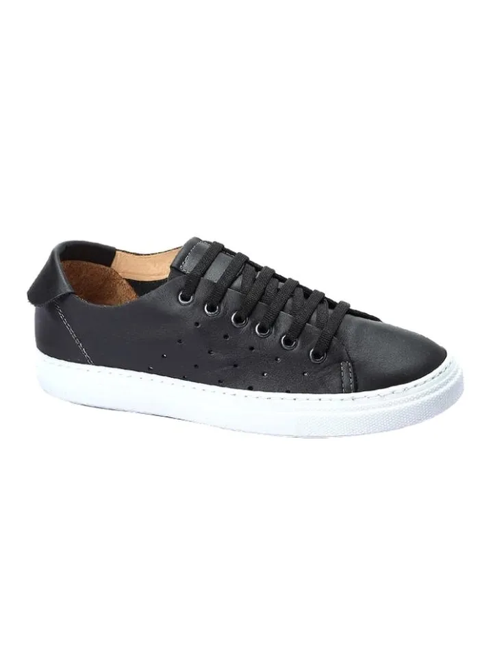 Leather Lace-Up Sneakers Black