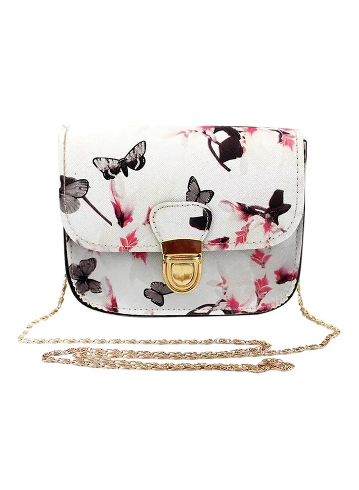 Floral Butterfly Printed Crossbody Bag White/Pink