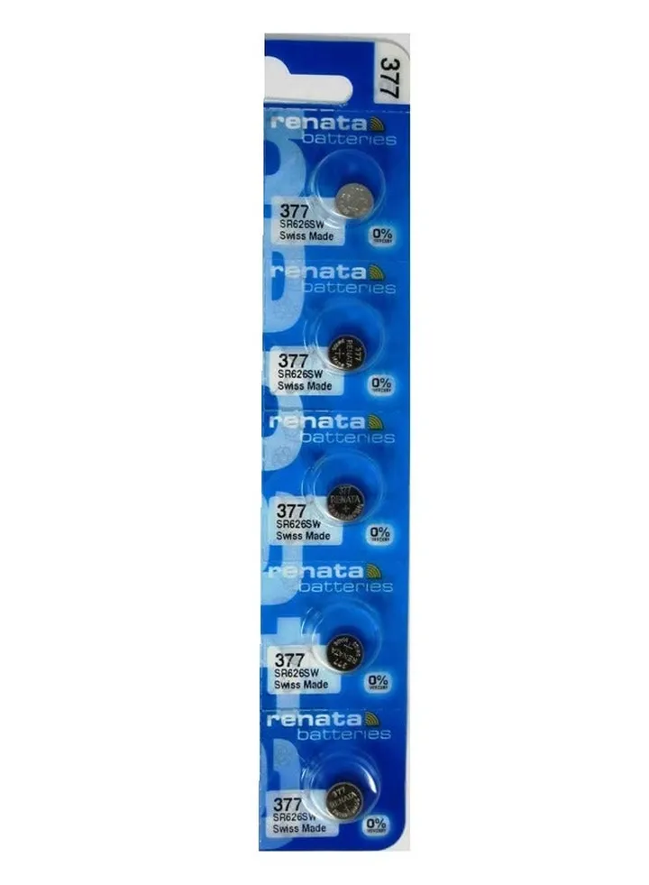 Renata wristwatch battery - Swiss made, 1.55V button cell, Renata Long Life Battery, Strap (5 pcs) 377-2, SR626SW