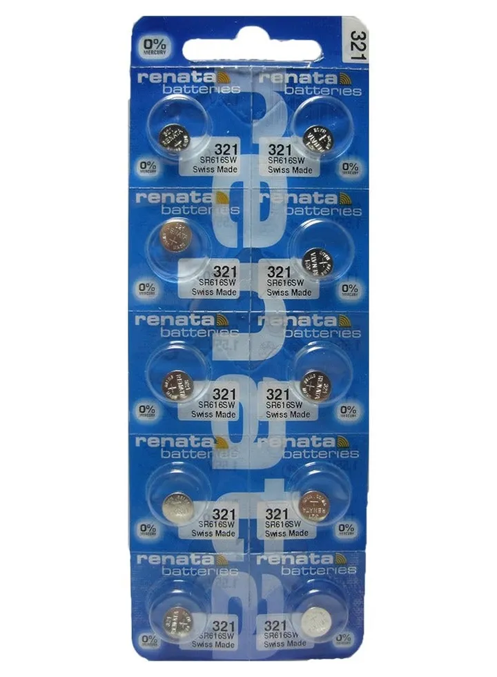Renata wristwatch battery - Swiss made, 1.55V button cell, Renata Long Life Battery, Strap (10 pcs) 321-3, SR616SW