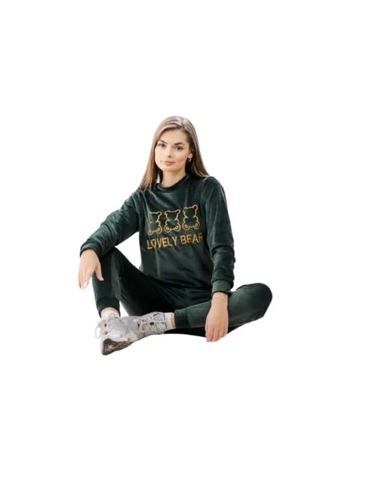 Women's velor winter pajama set from Hanadi - velvet material, olive color