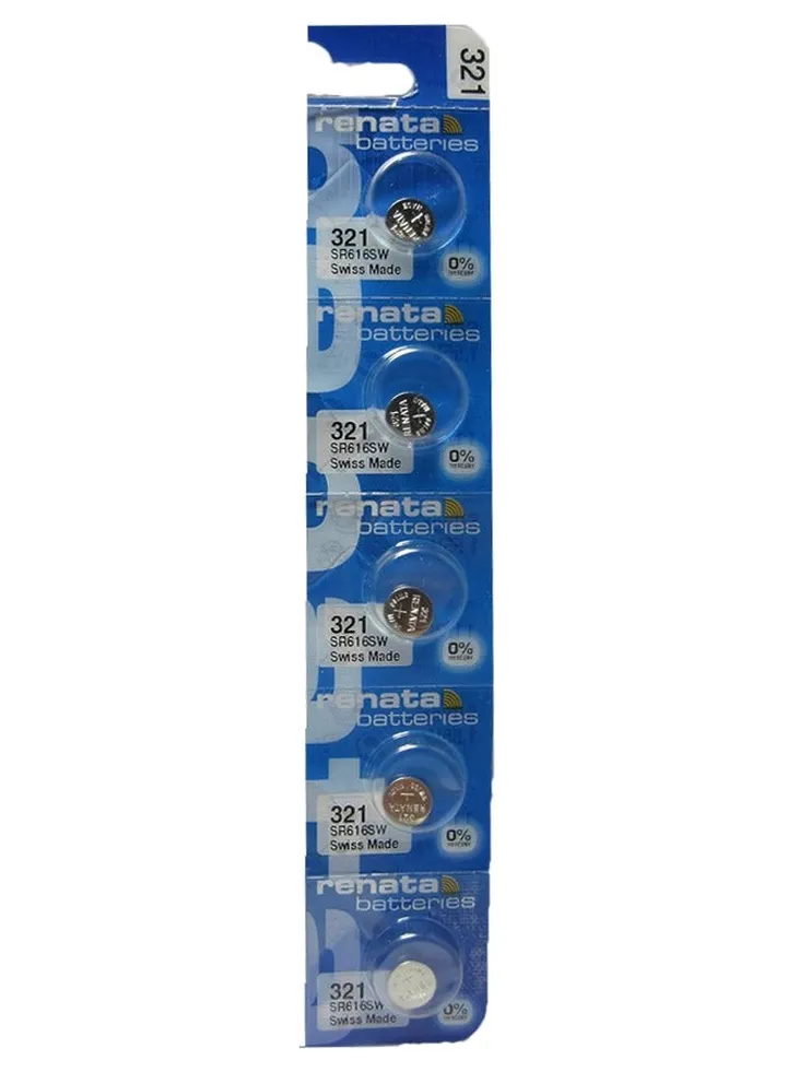 Renata wristwatch battery - Swiss made, 1.55V button cell, Renata Long Life Battery, Strap (5 pcs) 321-2, SR616SW