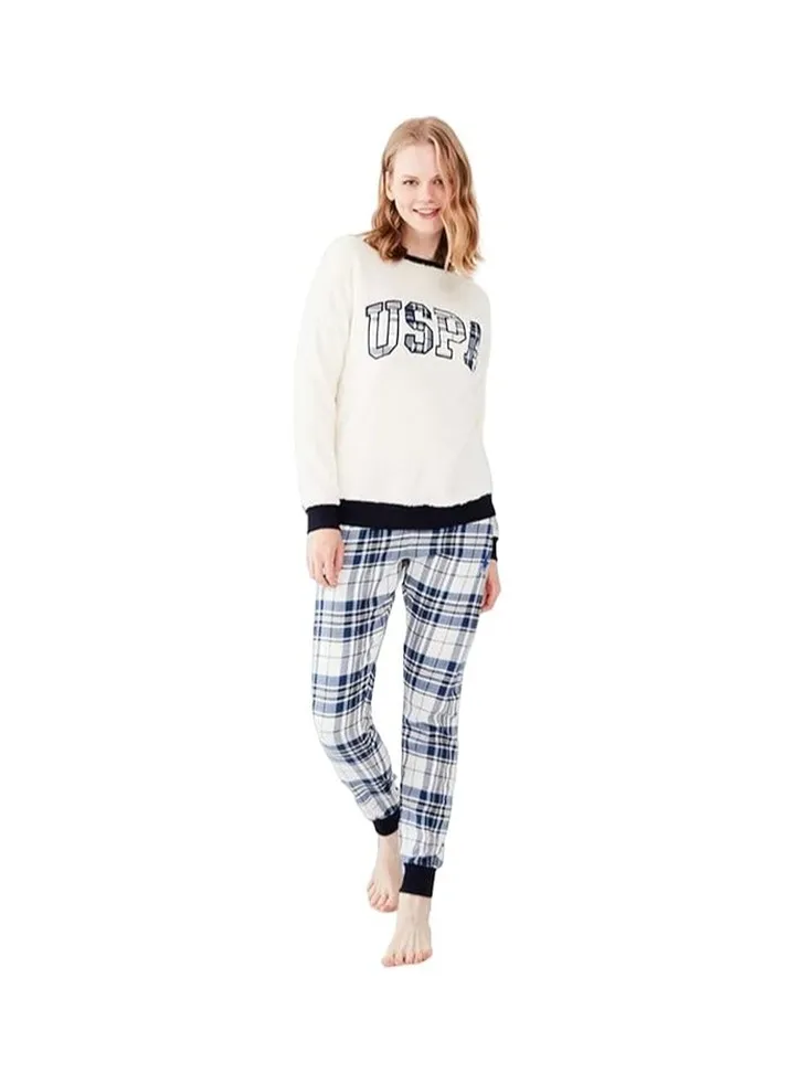 Women's Navy Blue Round Collar Pajama Set us polo