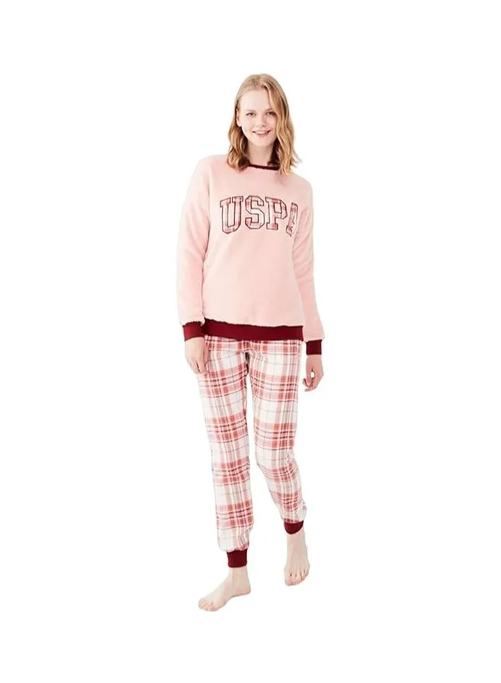Women's Salmon Round Collar Pajama Set from us-polo
