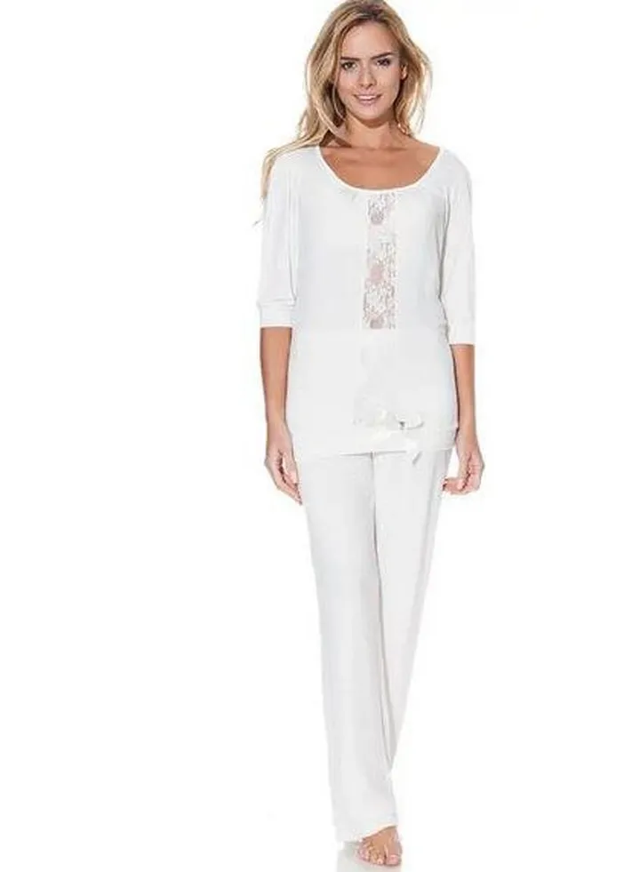 Women's cotton pajamas decorated with lace at the chest