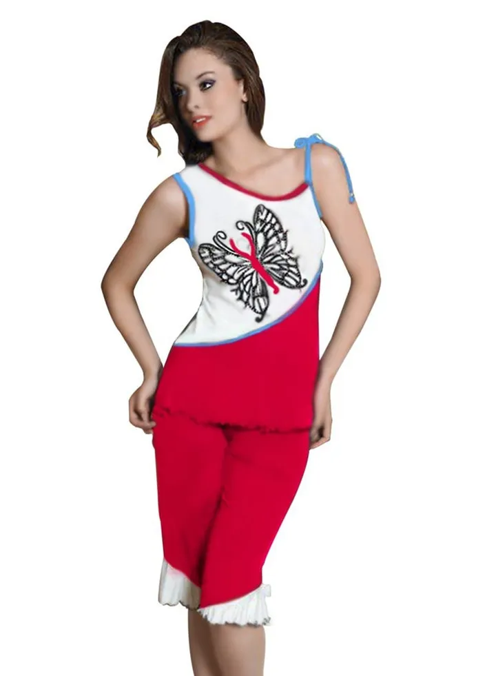 Women's cotton pajamas with embroidery on the chest