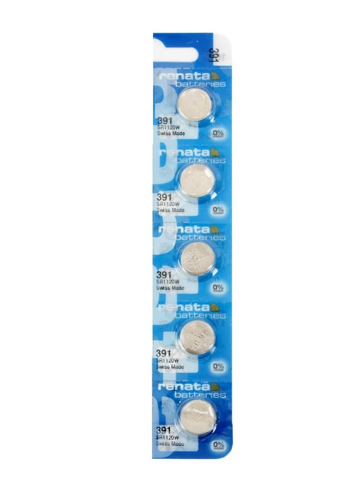 Renata wristwatch battery - Swiss made, 1.55V button cell, Renata Long Life Battery, Strap (5 pcs) 391-2, SR1120SW