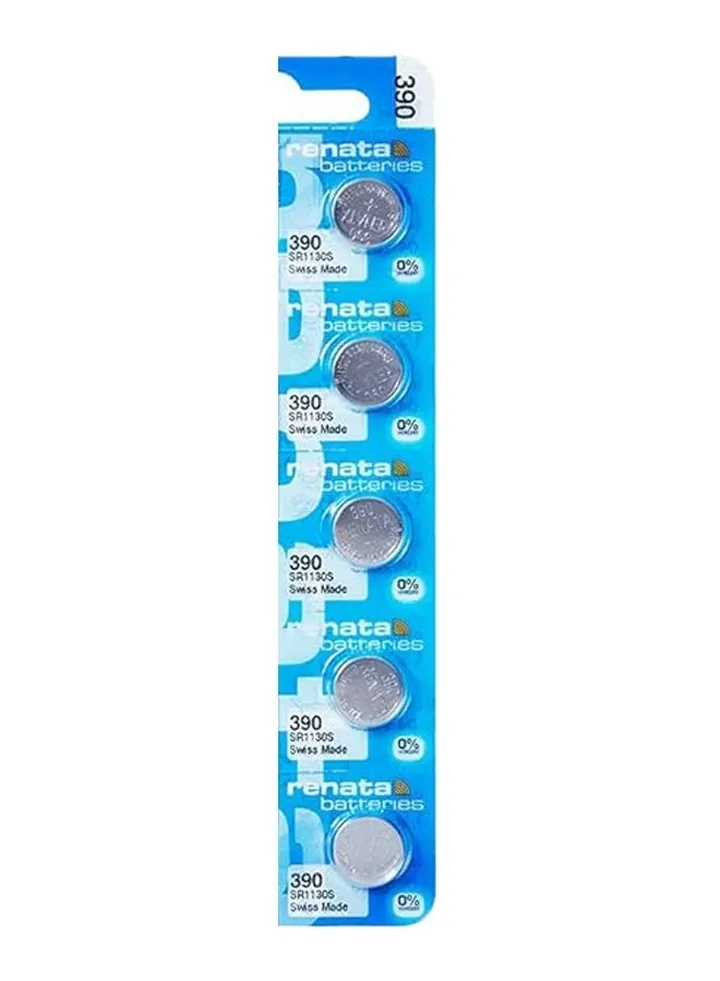 Renata wristwatch battery - Swiss made, 1.55V button cell, Renata Long Life Battery, Strap (5 pcs) 390-2, SR1130SW