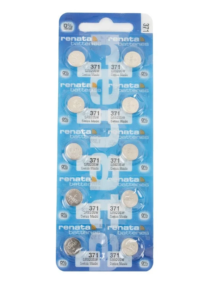 Renata wristwatch battery - Swiss made, 1.55V button cell, Renata Long Life Battery, Strap (10 pcs) 371-3, SR920SW