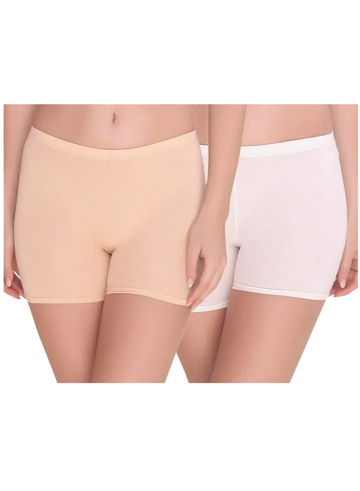 Women's Cotton Lycra Boyshort Panty (Pack of 2), Beige/White