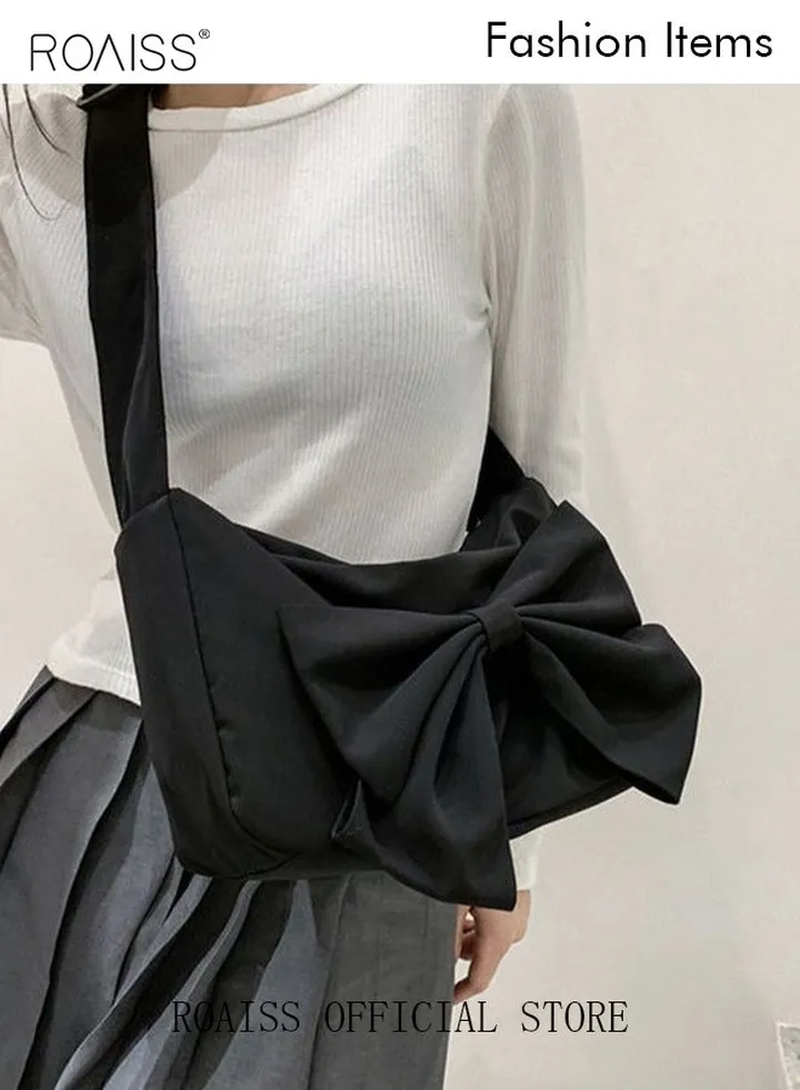Schoolgirl Canvas Bag Messenger Shoulder Bag Bowknot Decoration Casual Simple Cute