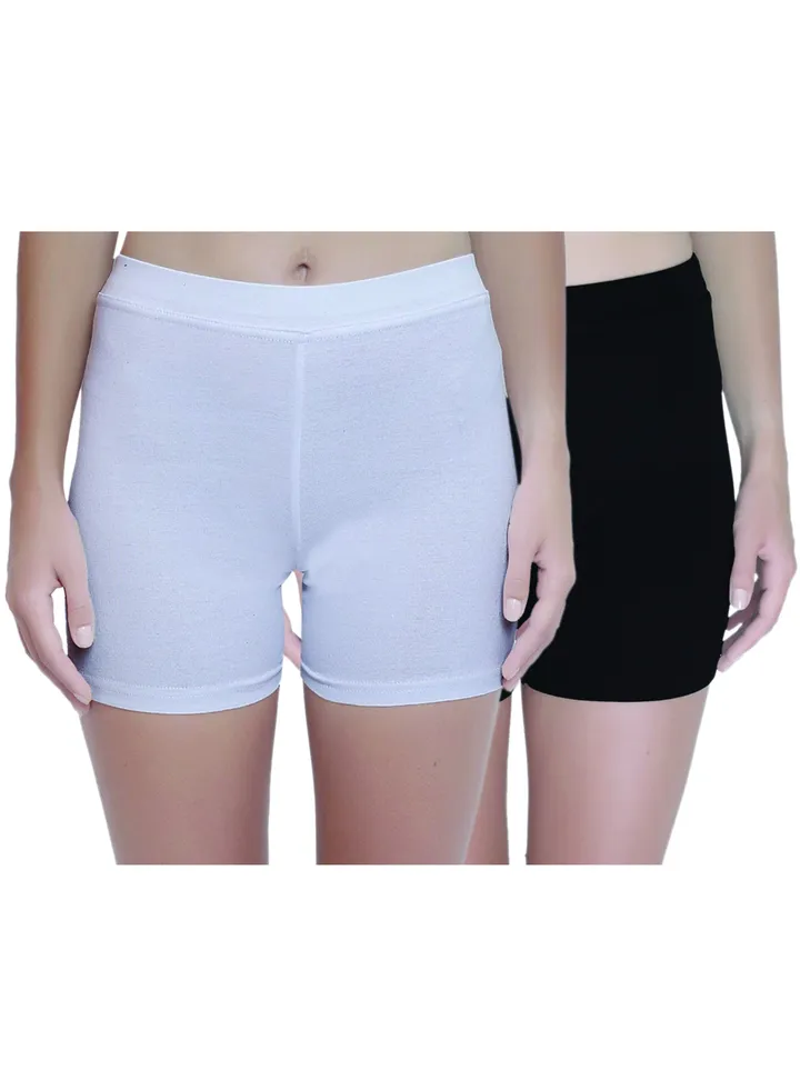 Women’s/Girl’s Cotton Lycra High Waist Under Skirt/Cycling Shorts, (Pack Of 2) White/Black