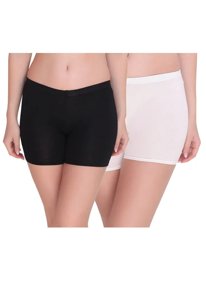 Women's Cotton Lycra Boyshort Panty (Pack of 2), Black/White