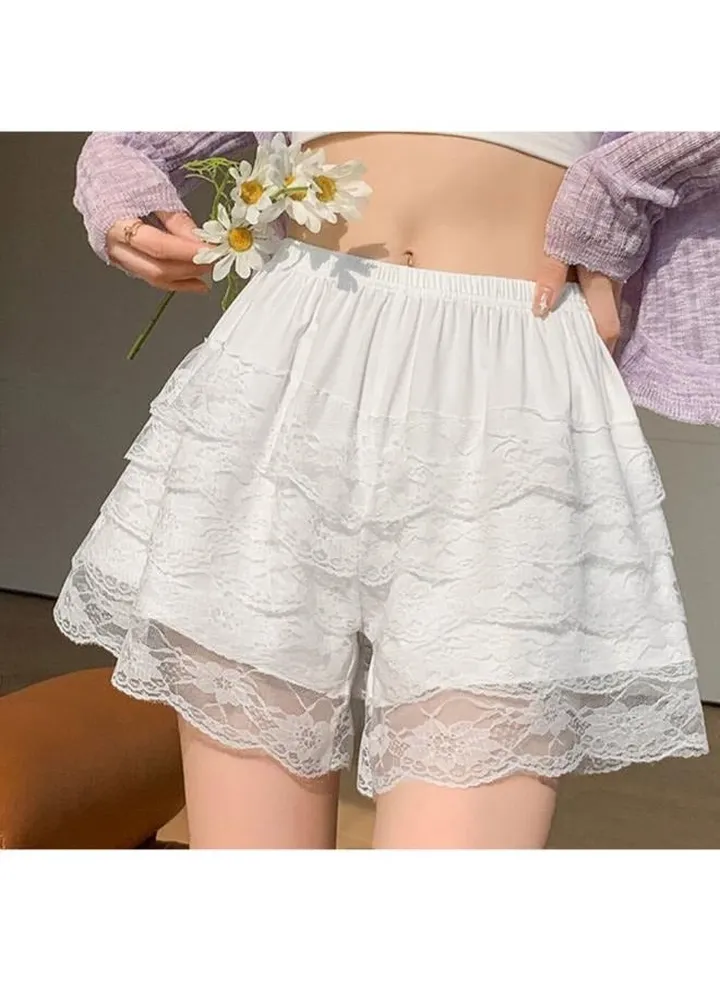 Women Casual Lace Mid Waist Shorts Underpants H993