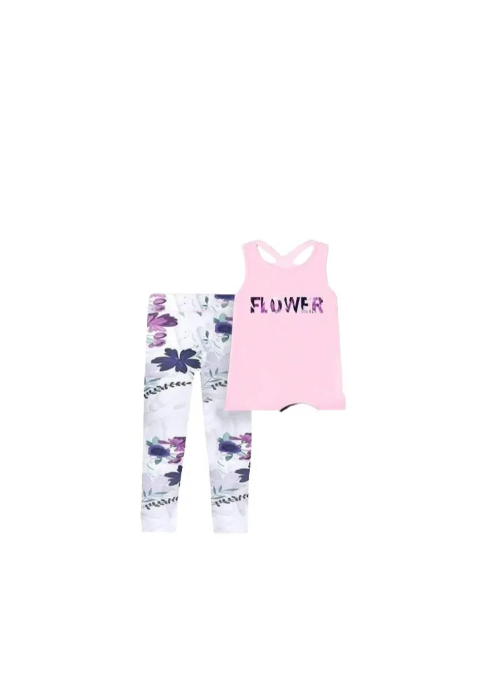 Women's pajamas, pink T-shirt and multi-colored pants