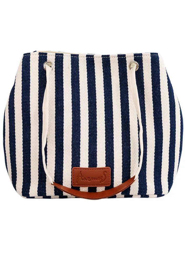 Anemoss Navy Blue Striped Crossbody Travel Bag for Women