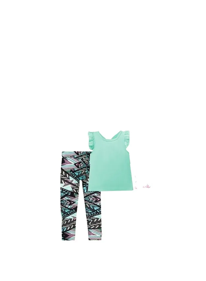 Women's pajamas, mint green T-shirt and multi-colored pants