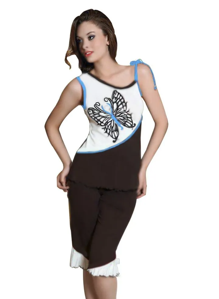 Women's cotton pajamas with embroidery on the chest