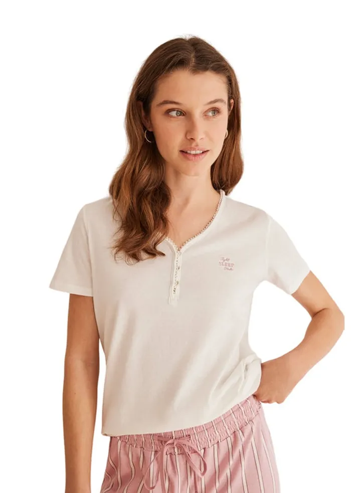 Cotton striped short sleeve pajamas