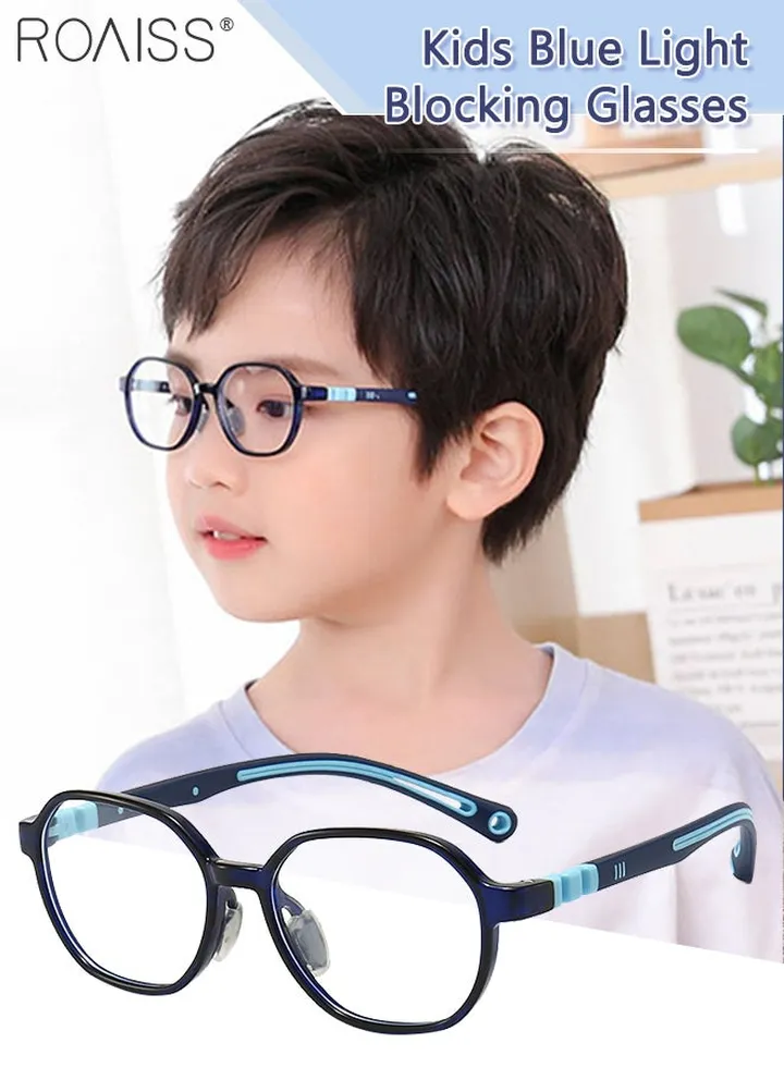 Kids Blue Light Blocking Glasses, Anti Eyestrain Computer Glasses, Gaming Eyewear UV400 Protection with Light Weight TR90 Frame for Boys Girls and Children Age 3-12, Dark Blue