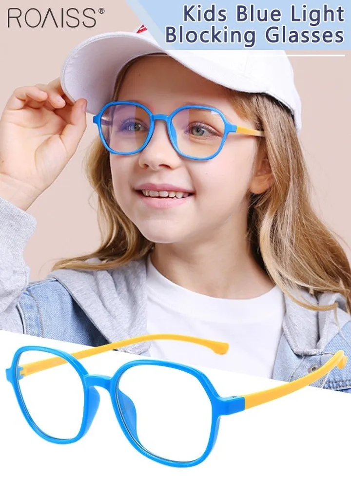 Kids Blue Light Blocking Glasses, Anti Eyestrain Computer Glasses, Gaming Eyewear UV400 Protection with Light Weight TR90 Frame for Boys Girls and Children Age 3-12, Blue and Yellow