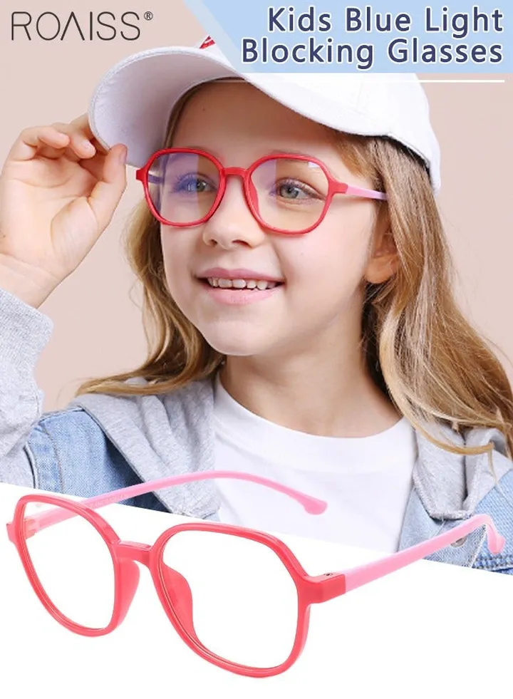 Kids Blue Light Blocking Glasses, Anti Eyestrain Computer Glasses, Gaming Eyewear UV400 Protection with Light Weight TR90 Frame for Boys Girls and Children Age 3-12, Rose Red and Pink