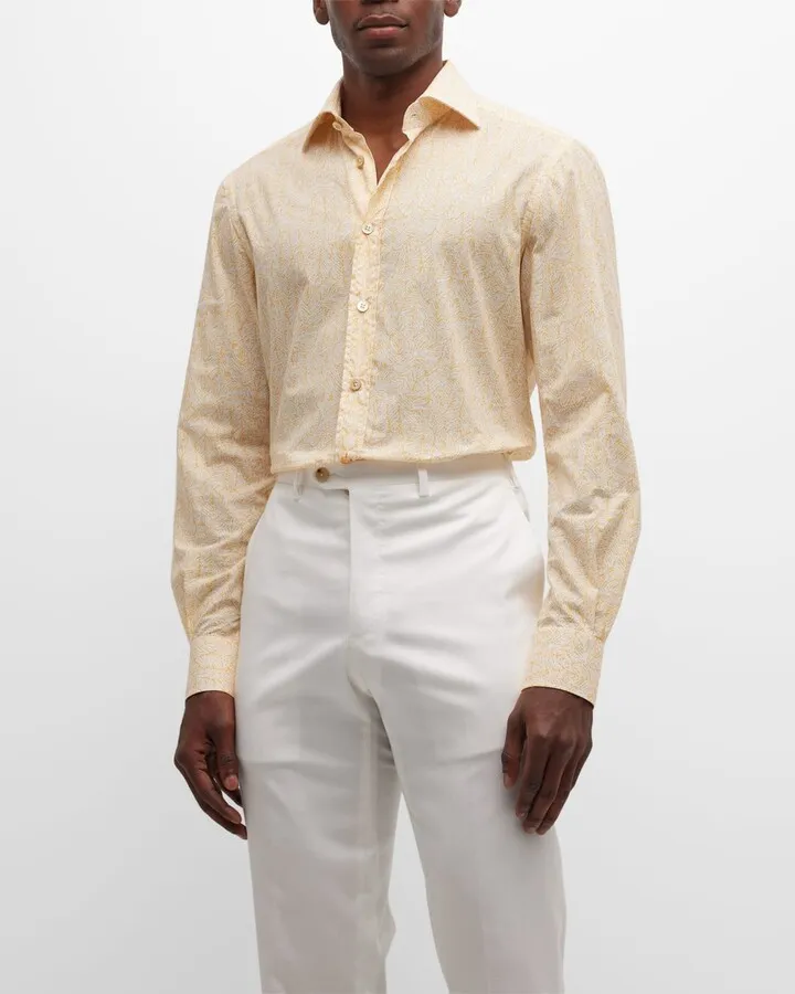 Men's Leaf-Print Cotton Sport Shirt